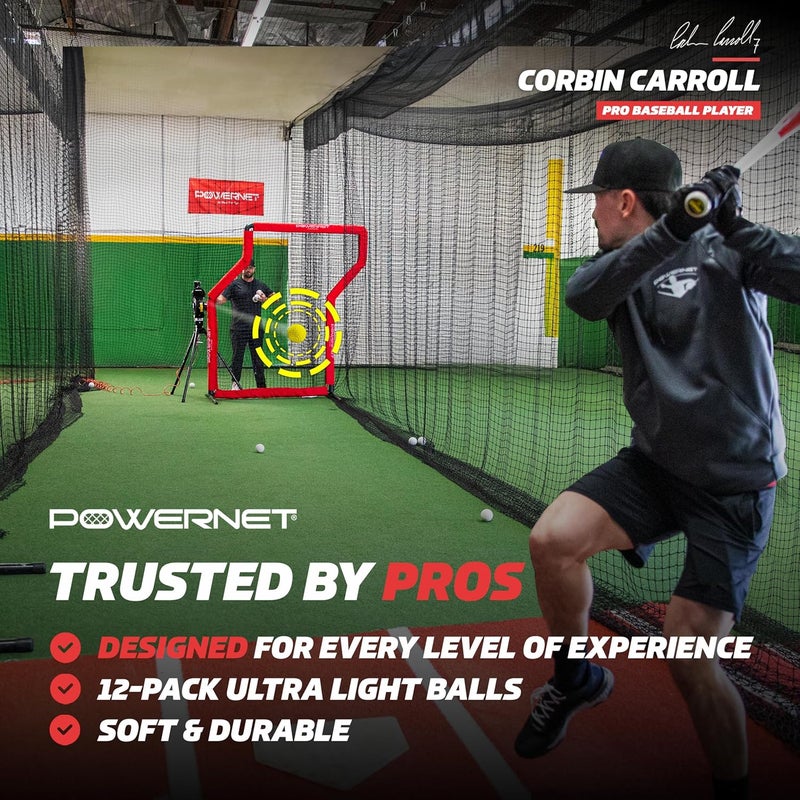 PowerNet Launch F-lite Softball & Baseball Pitching Machine, Dimpled Practice Balls, Bucket of Baseballs, Coaching Bucket Bundle for Pitching Machine, Baseball Training Equipment - Image 2