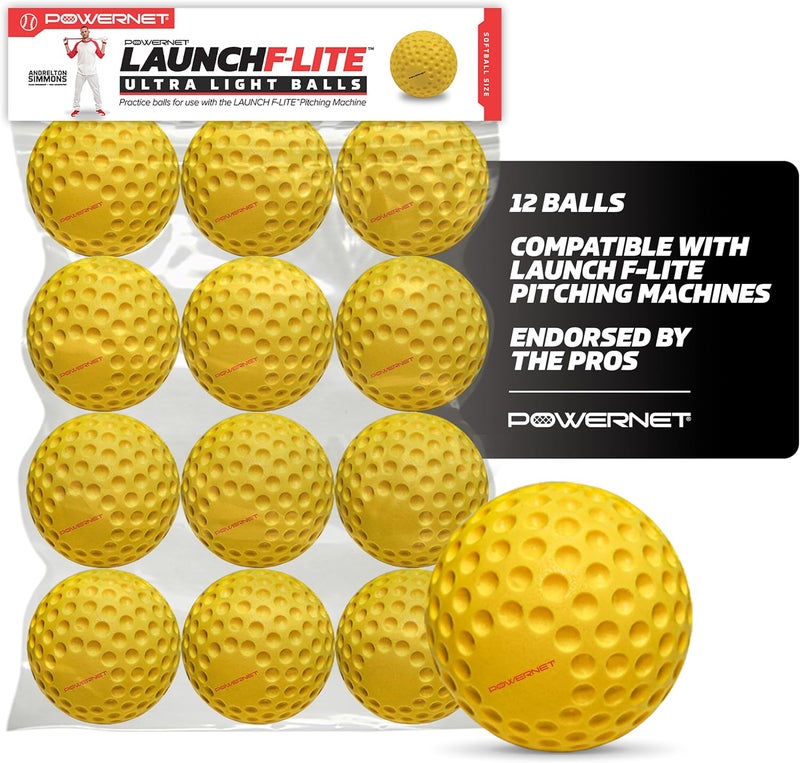PowerNet Launch F-lite Softball & Baseball Pitching Machine, Dimpled Practice Balls, Bucket of Baseballs, Coaching Bucket Bundle for Pitching Machine, Baseball Training Equipment - Image 1