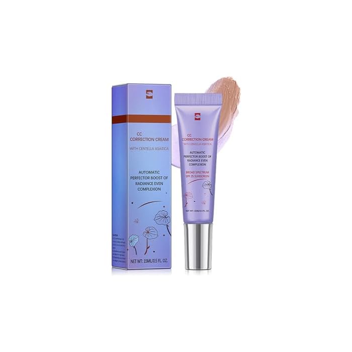 CC Purple Correction Cream, SPF 25 Moisturizing Cream With Centella, Calms Skin, Lightweight, Color Correct Formula for Red Skin, Hydration & SPF Protection, Tone‑Perfecting Primer