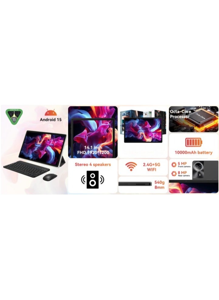REBENUO 14.1-inch tablet, 16GB + 512GB storage, 1200*1920 FHD screen, Wi-Fi, Android15 operating system, P200 tablet computer - Image 3