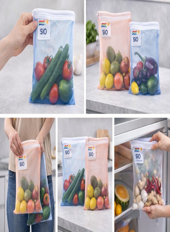 SIO Mesh Vegetable Storage Bags for Refrigerator Pack of 12 with Zipper Reusable Produce Bags for Fridge Kitchen Organization and Grocery Storage - Image 2
