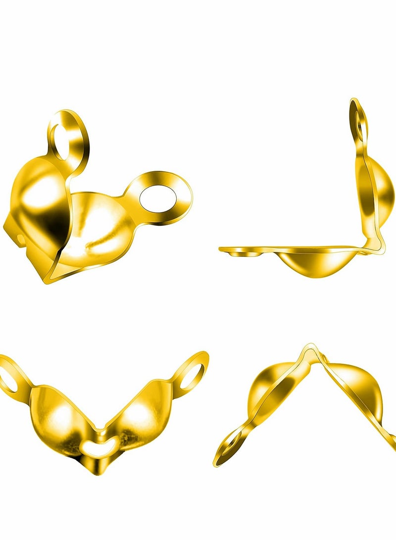 Bead Tips Knot Covers, 1000 Pcs Clamshell Crimp Beads Set Jewelry Making for Covers Fold-Over DIY Bracelets Necklaces (Gold) - Image 2