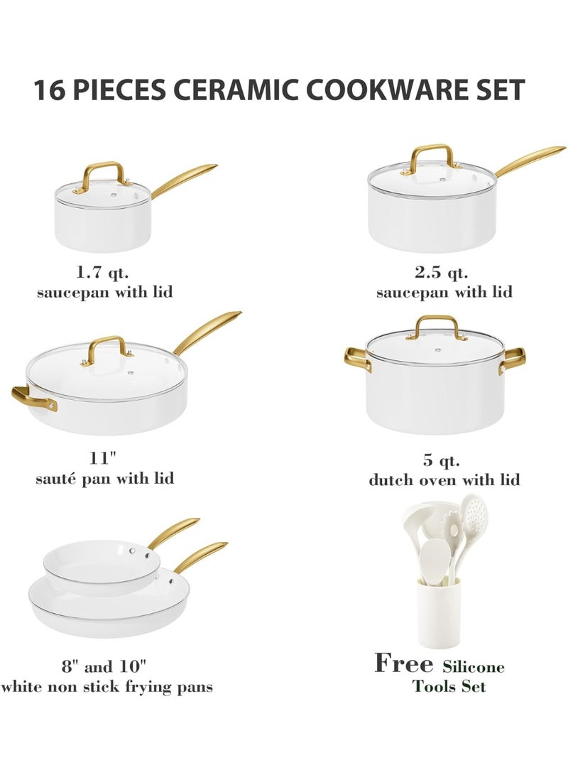 Pots and Pans Set Non Stick - Ceramic Cookware Set with Cooking Utensils Set, Non Toxic Kitchen Cookware Sets Dutch Oven Pot with Lid Saucepan Set Sauté Pan Frying Pan Set for Cooking Gifts - Image 2