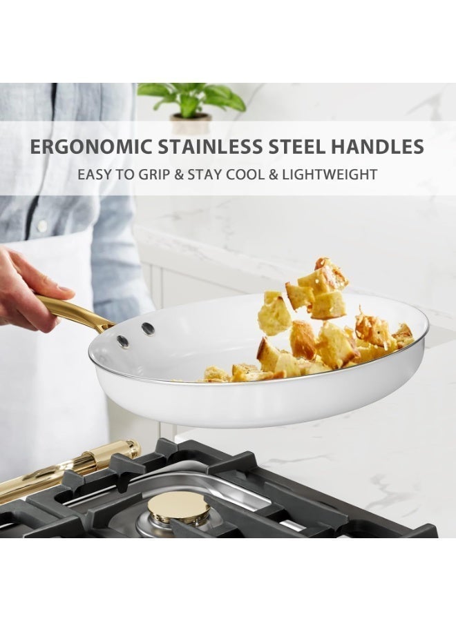 Caannasweis 16pcs Pots and Pans Set Non Stick - Ceramic Cookware Set with Cooking Utensils Set,Oven Safe, Dishwasher Safe，Compatible with Induction Cookers Gas And Electric Stoves All Stoves，Non Toxic Kitchen Cookware Sets Dutch Oven Pot with Lid Saucepan Set Sauté Pan Frying Pan Set for Cooking Gifts，White - Image 4