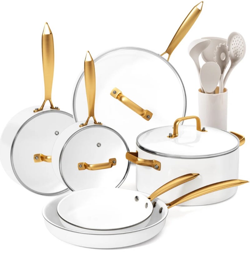 Caannasweis 16pcs Pots and Pans Set Non Stick - Ceramic Cookware Set with Cooking Utensils Set,Oven Safe, Dishwasher Safe，Compatible with Induction Cookers Gas And Electric Stoves All Stoves，Non Toxic Kitchen Cookware Sets Dutch Oven Pot with Lid Saucepan Set Sauté Pan Frying Pan Set for Cooking Gifts，White - Image 1