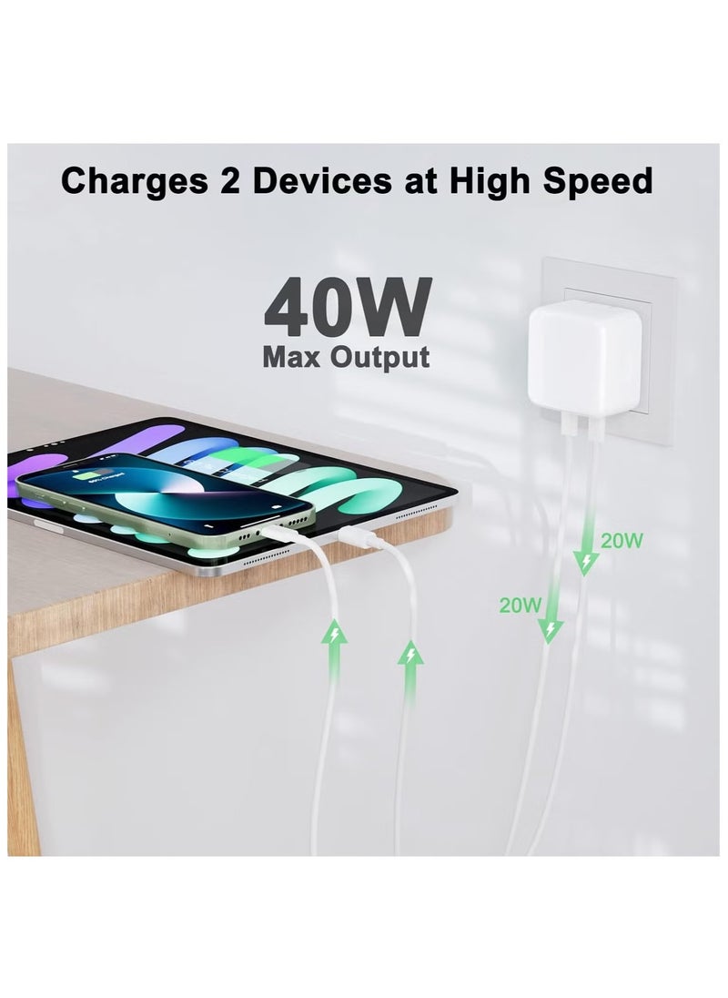 TIGER - 35W Dual USB-C Fast Charger Plug Power Adapter for iPhone 15/14/14 Plus/Pro/14 Pro Max/13/12/11/X, Samsung, Pad, Speaker, AirPods - USB-C Plug Fast Charging Adapter - Image 1