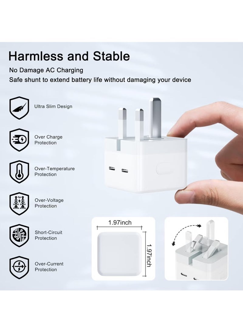 TIGER - 35W Dual USB-C Fast Charger Plug Power Adapter for iPhone 15/14/14 Plus/Pro/14 Pro Max/13/12/11/X, Samsung, Pad, Speaker, AirPods - USB-C Plug Fast Charging Adapter - Image 1