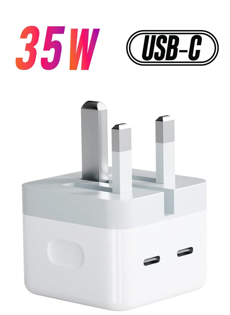 TIGER - 35W Dual USB-C Fast Charger Plug Power Adapter for iPhone 15/14/14 Plus/Pro/14 Pro Max/13/12/11/X, Samsung, Pad, Speaker, AirPods - USB-C Plug Fast Charging Adapter - Image 1