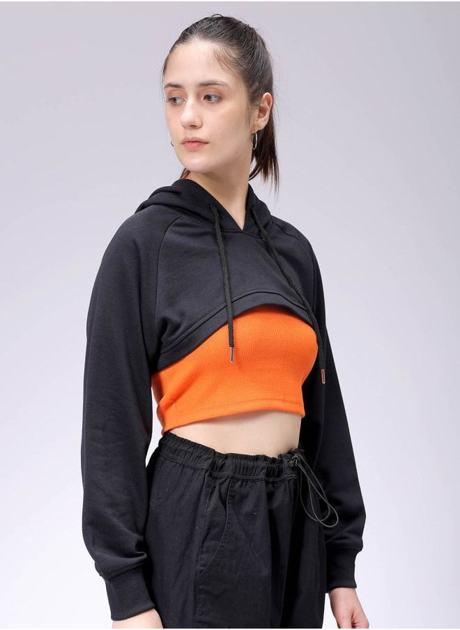 Freehand Women Relaxed Fit Solid Hooded Sweatshirt  - Image 3