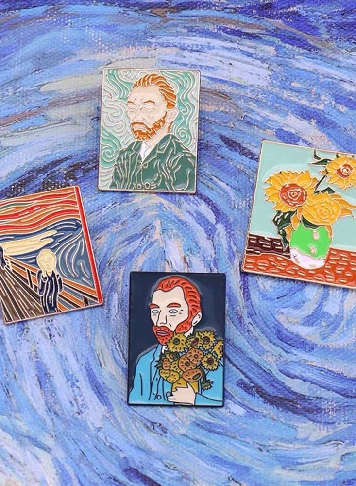Van Gogh Self Portrait Enamel Brooch Pins - Vintage Art Lapel Pins for Clothing, Backpacks & Accessories - Perfect Gift Set (4 Pack) - Image 4
