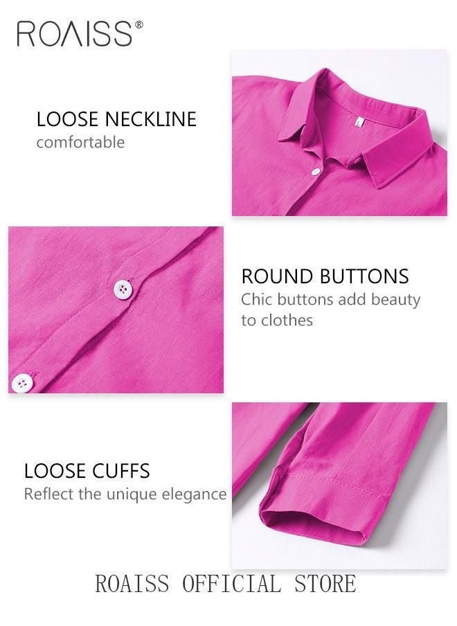 roaiss - Ladies Comfortable Cotton Linen 2 Piece Suit for Daily Commute - Shirt and Wide Leg Pants Set with Simple Loose Fit Design for Leisure - Image 1
