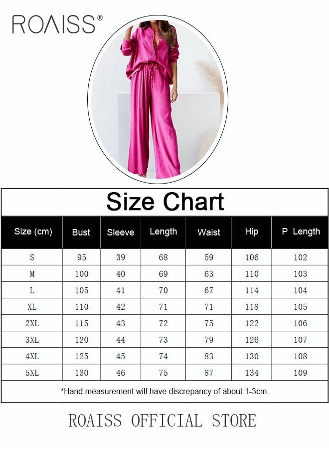 roaiss - Ladies Comfortable Cotton Linen 2 Piece Suit for Daily Commute - Shirt and Wide Leg Pants Set with Simple Loose Fit Design for Leisure - Image 1