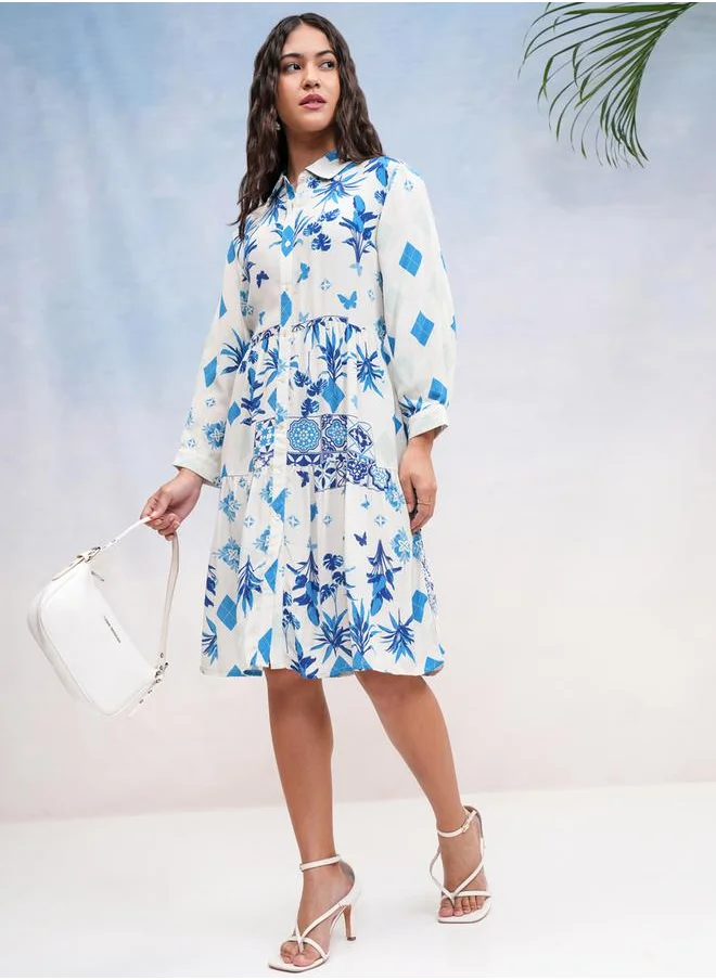 فيشود All Over Print Knee Length A-Line Dress by Styli