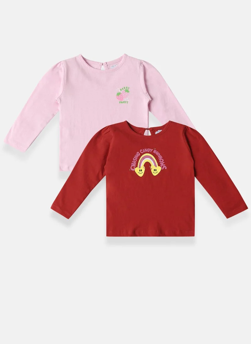 نوتيناتي Nautinati Girls Cotton Printed Pack of 2 Top
