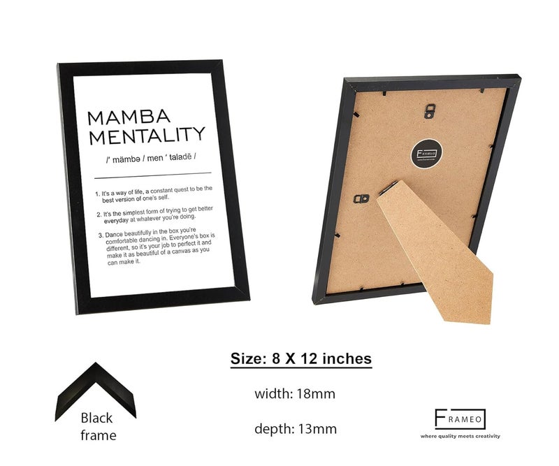 FRAMEO STORE Mamba Mentality Glass frame Kobe Bryant mamba mentality quote wall art framed poster A4 size 8 X 12 Inches - Image 4