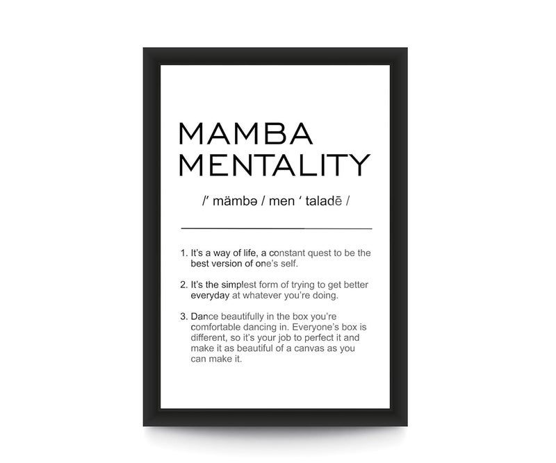 FRAMEO STORE Mamba Mentality Glass frame Kobe Bryant mamba mentality quote wall art framed poster A4 size 8 X 12 Inches - Image 1