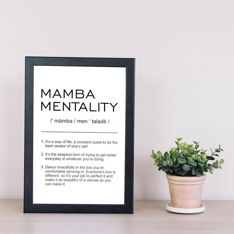 FRAMEO STORE Mamba Mentality Glass frame Kobe Bryant mamba mentality quote wall art framed poster A4 size 8 X 12 Inches - Image 3