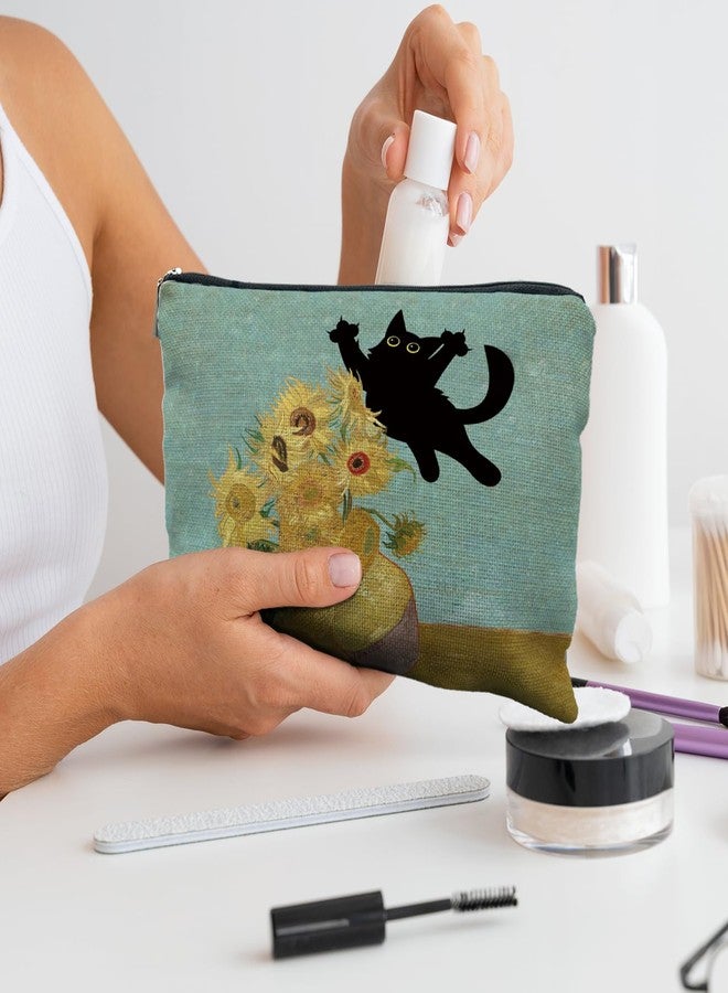 RYYCDOI Funny Black Cat Makeup Cosmetic Bags for Women - Cat Gifts for Women Cat Lovers, Cat Mom Gifts, Cat Lady Gifts, Floral Cat Small Makeup Bag Pouch for Purse - Image 4