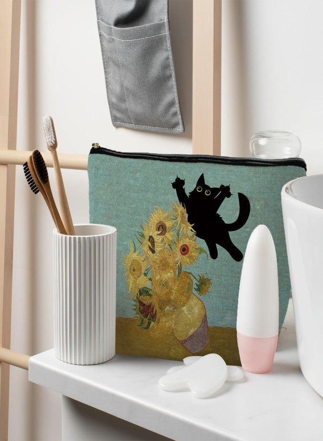 RYYCDOI Funny Black Cat Makeup Cosmetic Bags for Women - Cat Gifts for Women Cat Lovers, Cat Mom Gifts, Cat Lady Gifts, Floral Cat Small Makeup Bag Pouch for Purse - Image 3