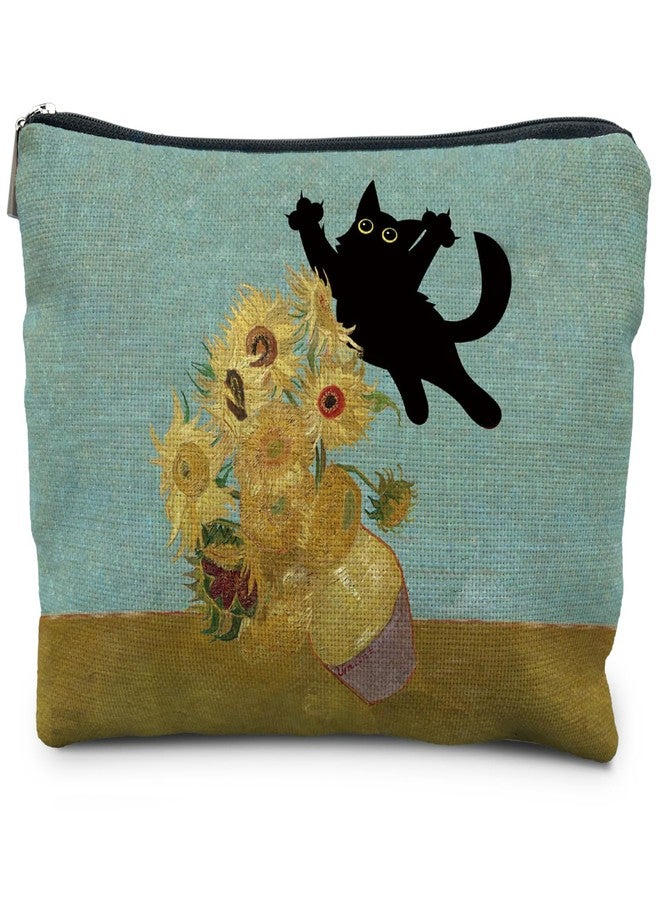 RYYCDOI Funny Black Cat Makeup Cosmetic Bags for Women - Cat Gifts for Women Cat Lovers, Cat Mom Gifts, Cat Lady Gifts, Floral Cat Small Makeup Bag Pouch for Purse - Image 1