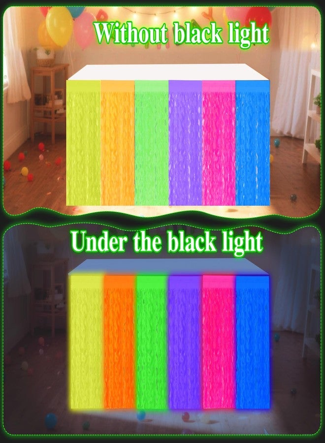 Tingjoo 4 Pcs Glow in The Dark Party Wavy Tinsel Plastic Foil Fringe Table Skirts Glow in The Dark Neon Party Decorations UV Black Light Neon Table Skirt Decor for Birthday Bridal Shower Wedding - Image 2