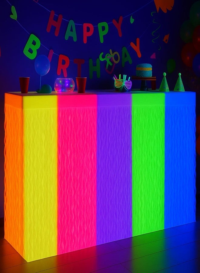 Tingjoo 4 Pcs Glow in The Dark Party Wavy Tinsel Plastic Foil Fringe Table Skirts Glow in The Dark Neon Party Decorations UV Black Light Neon Table Skirt Decor for Birthday Bridal Shower Wedding - Image 1