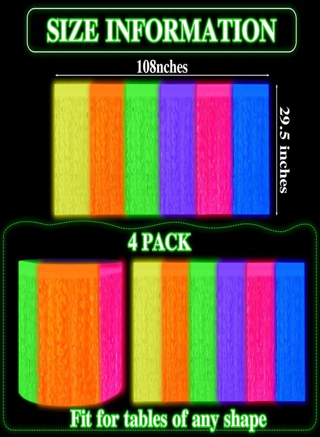 Tingjoo 4 Pcs Glow in The Dark Party Wavy Tinsel Plastic Foil Fringe Table Skirts Glow in The Dark Neon Party Decorations UV Black Light Neon Table Skirt Decor for Birthday Bridal Shower Wedding - Image 3