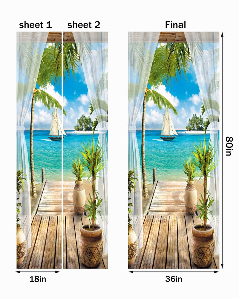 FLFK Door Decal Sticker - Ocean,Peel and Stick Mural,Combined Size 36"x80",Split into 2 Pieces - Image 2