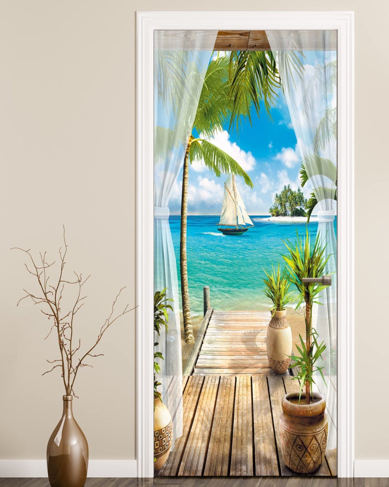 FLFK Door Decal Sticker - Ocean,Peel and Stick Mural,Combined Size 36"x80",Split into 2 Pieces - Image 4