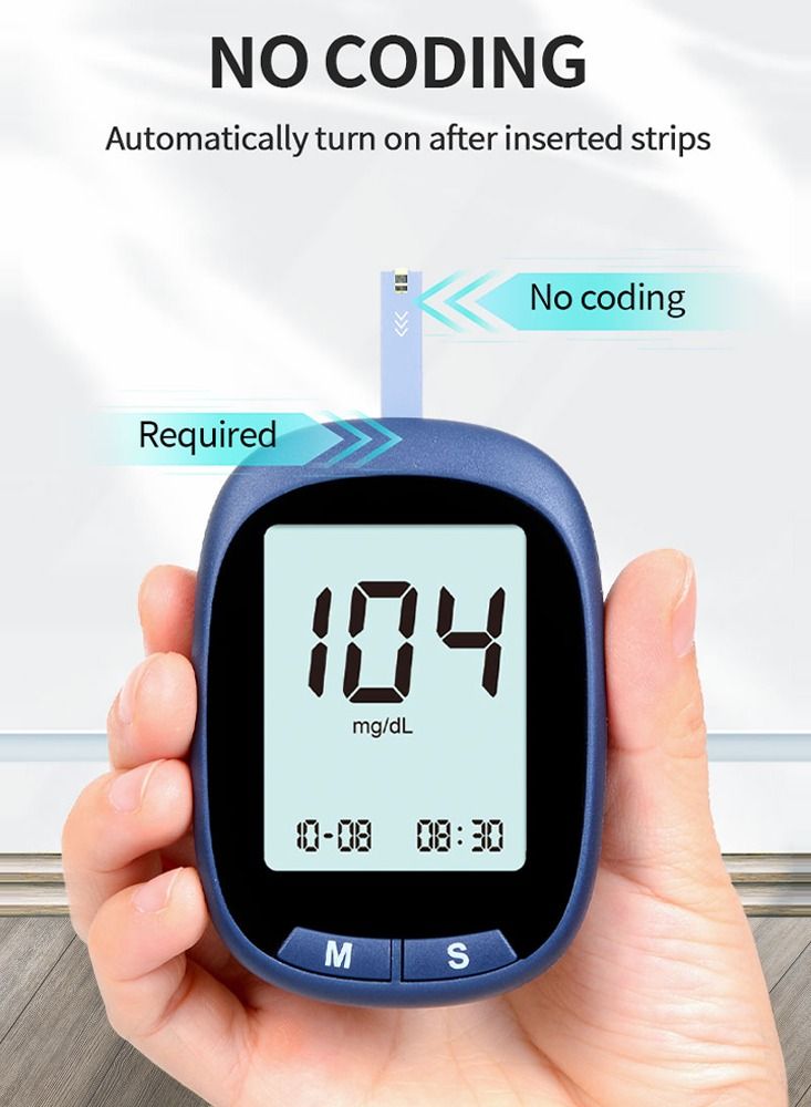Generic Blood Glucose Monitor,50 Glucometer Strips, Fully Automatic Portable Blood Glucose Monitoring System, Diabetes Testing Kit, Coding-free Meter, Large Display  - Image 4
