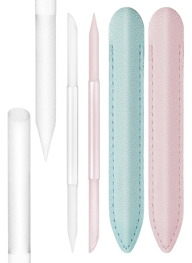 Apausvcm 2Pcs Glass Cuticle Pusher with Leather Case, Dual Ended Cuticle Remover Tool Professional Manicure Stick Fingertip Precision Filing Cuticle Remover Tools for Nail Salons Home (Clear, Pink, Green) - Image 1
