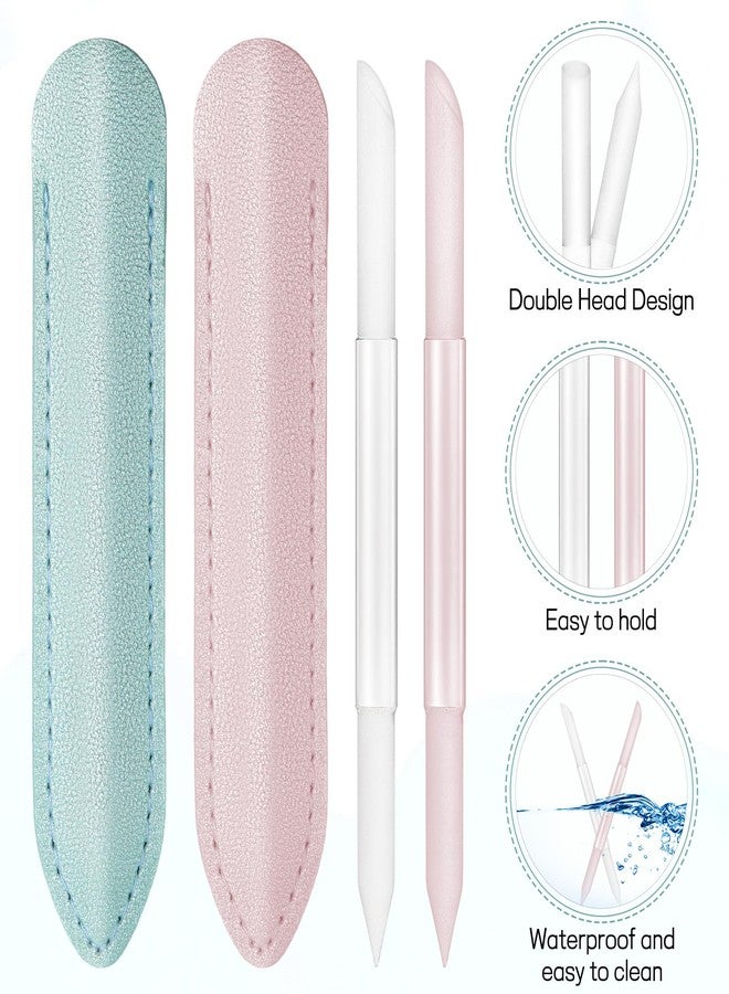 Apausvcm 2Pcs Glass Cuticle Pusher with Leather Case, Dual Ended Cuticle Remover Tool Professional Manicure Stick Fingertip Precision Filing Cuticle Remover Tools for Nail Salons Home (Clear, Pink, Green) - Image 3