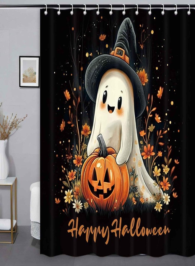 ICTEISOM Halloween Shower Curtains for Bathroom, Cute Ghost Pumpkin Bath Curtain Set, Fall Autumn Floral Shower Curtain Waterproof Polyester Black Fabric 72x72 Inch - Image 1
