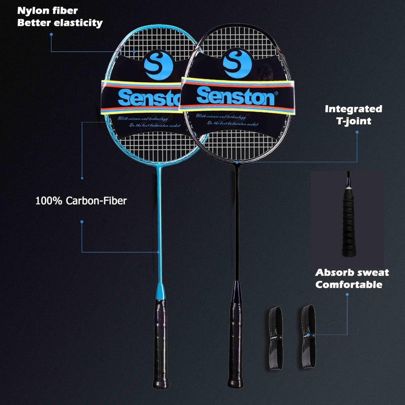 Senston مجموعة مضارب بادلمنتون سنستون N80-2، مضارب بادلمنتون احترافية مصنوعة من ألياف الكربون بالكامل مع مقبض - Image 3
