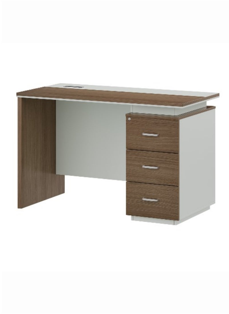 KARNAK Modern Executive Wooden Office Desk with Locker Drawer & Cable Hole Cover Grommet For Office & Home Color Walnut  Grey 140Cm  - Image 1
