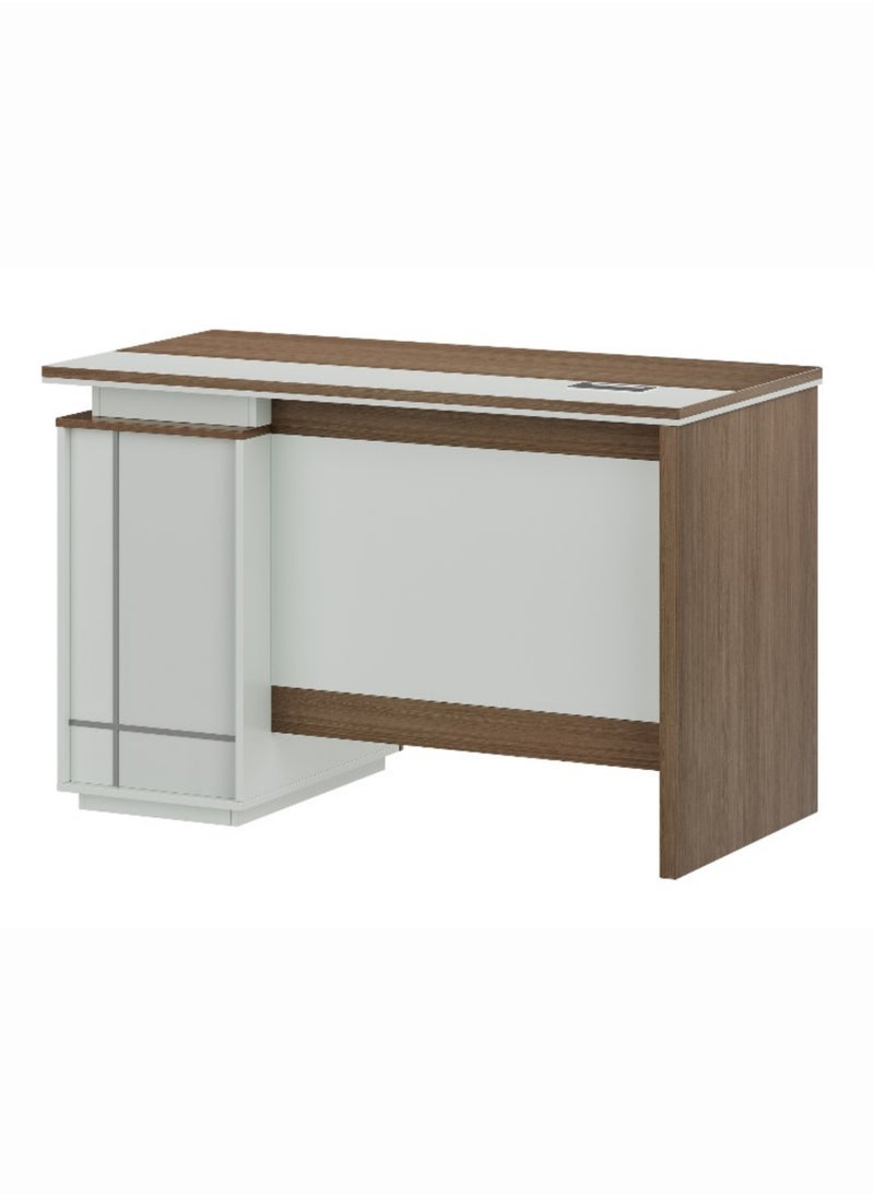 KARNAK Modern Executive Wooden Office Desk with Locker Drawer & Cable Hole Cover Grommet For Office & Home Color Walnut  Grey 140Cm  - Image 2