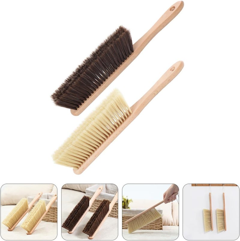 Wood Bed Brush with Supple Bristles 2pcs Set, Soft Bristle Cleaning Dust Brush with Wooden Handle for Home Carpet and Bed Cleaning Random Style - Image 4