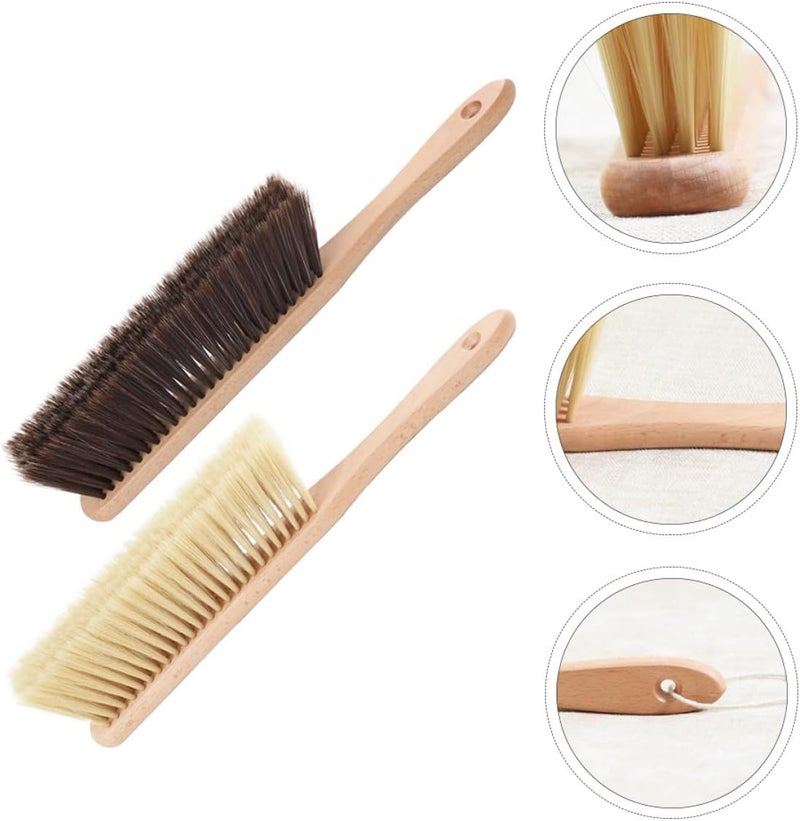 Wood Bed Brush with Supple Bristles 2pcs Set, Soft Bristle Cleaning Dust Brush with Wooden Handle for Home Carpet and Bed Cleaning Random Style - Image 3