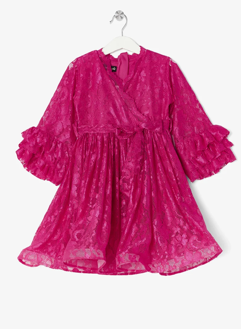 Little Golden Apple Lace Ruffle Sleeve Dress