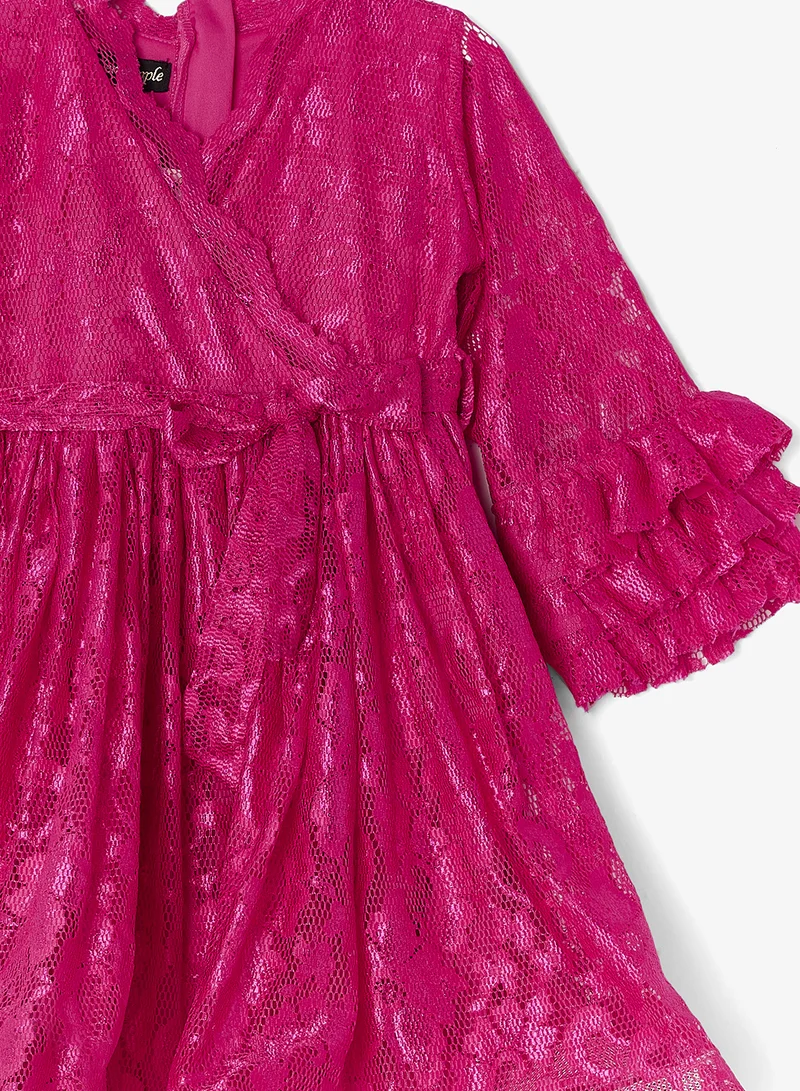 Little Golden Apple Lace Ruffle Sleeve Dress