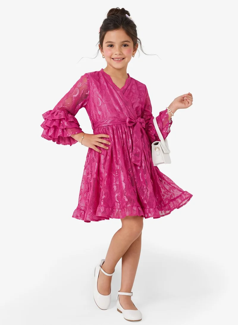 Little Golden Apple Lace Ruffle Sleeve Dress