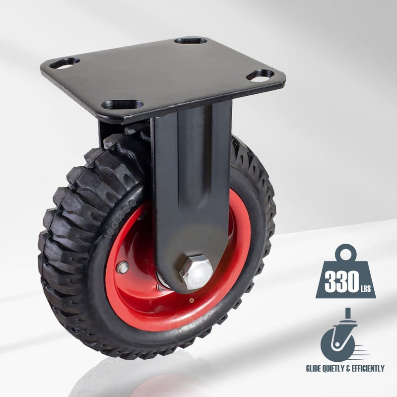 POWERTEC 6 Inch Caster Wheels, Heavy Duty Fixed Plate Casters with Rubber Knobby Tread for Workbench, Dolly, Cart, Trolley, Wagon and Chicken Coop, Large Rubber Castor Wheels, 1PK (17052V) - Image 3