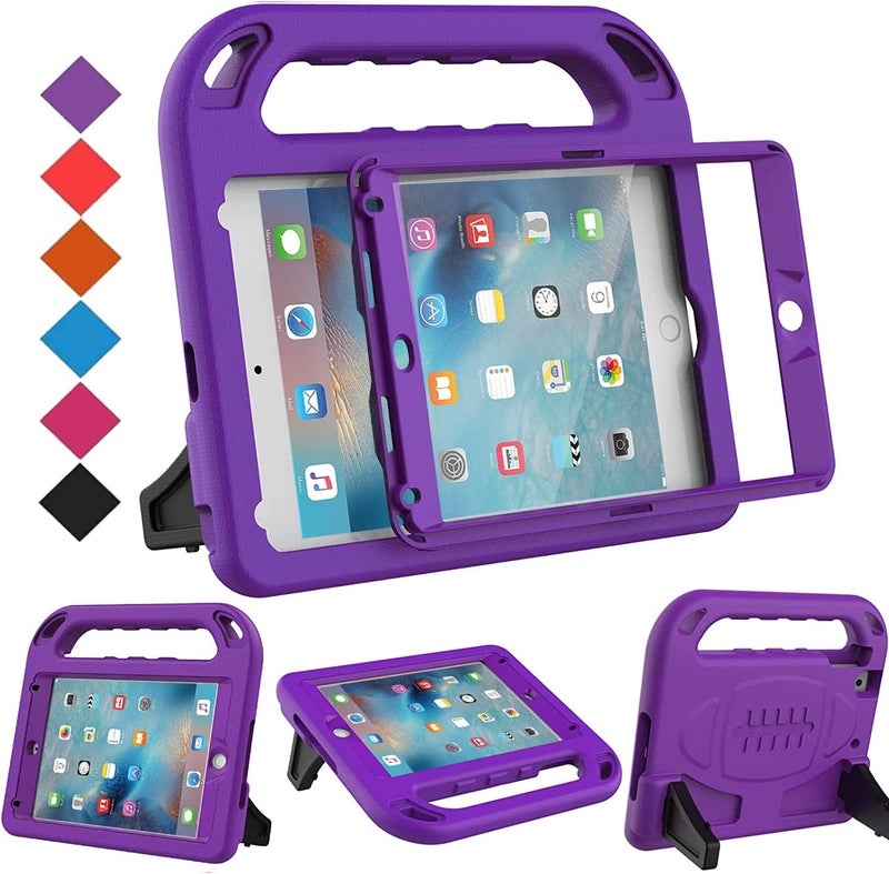 BMOUO Kids Case for New iPad mini 5 2019 / Mini 4 2015 - Built-in Screen Protector, Shockproof Light Weight Handle Convertible Stand Case Cover for New iPad mini 5th Generation 2019 - Purple - Image 1