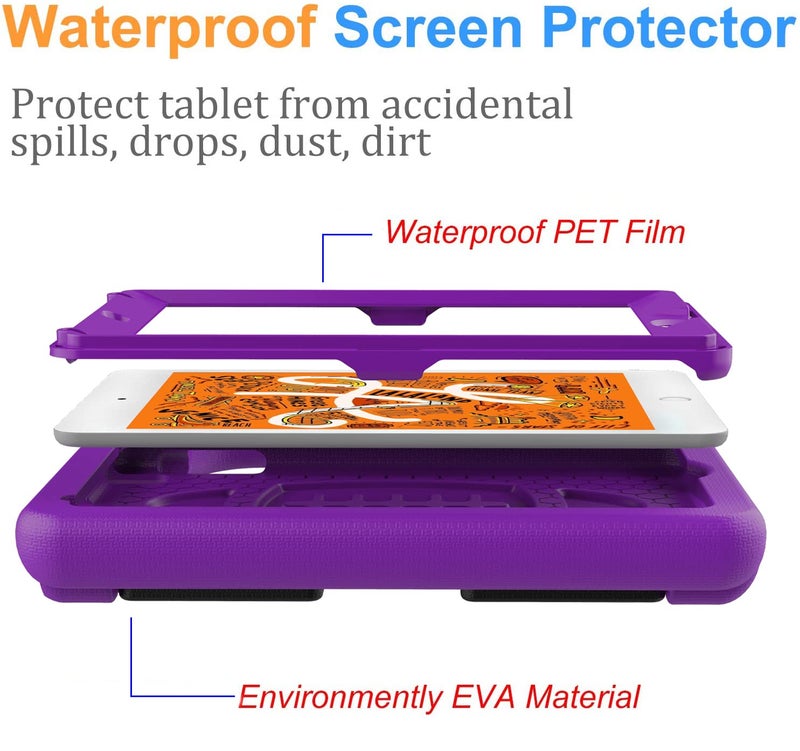 BMOUO Kids Case for New iPad mini 5 2019 / Mini 4 2015 - Built-in Screen Protector, Shockproof Light Weight Handle Convertible Stand Case Cover for New iPad mini 5th Generation 2019 - Purple - Image 3
