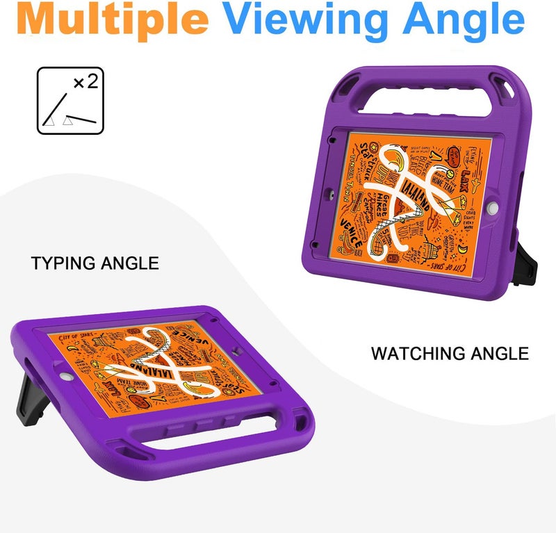 BMOUO Kids Case for New iPad mini 5 2019 / Mini 4 2015 - Built-in Screen Protector, Shockproof Light Weight Handle Convertible Stand Case Cover for New iPad mini 5th Generation 2019 - Purple - Image 5