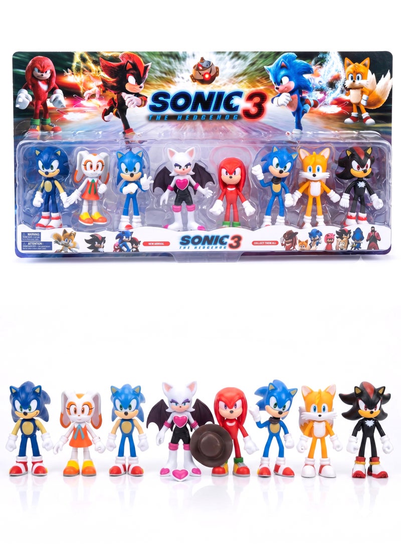 Sonic The Hedgehog 3 Collectible Figures Character Toys 8-Piece Set – 10cm Sonic the Hedgehog Movie Action Figures | Includes Shadow, Knuckles, Tails, Rouge, Cream & Classic Sonic | Reusable Cake Toppers Model Kit Pack | Premium Birthday & Eid Gift for Kids Fans - Image 1