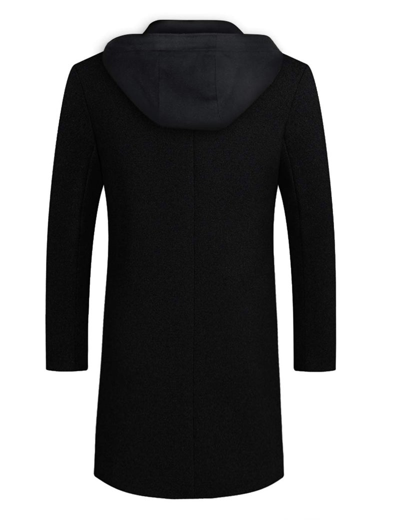 iCKER Mens Trench Coat Winter Wool Blend Jacket Overcoat Long Top Coat Warm Pea Coat-1908-Black 1-S - Image 3