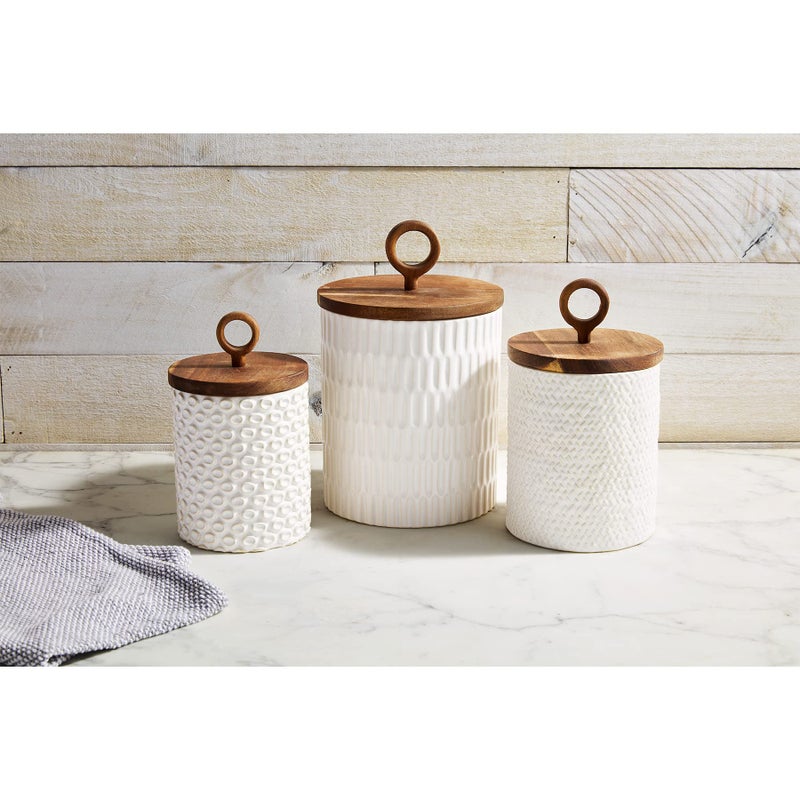 Mud Pie Stoneware Canister Set, Cream, small 8" x 4.5" | medium 9.25" x 5.25" | large 10.75" x 6" - Image 5