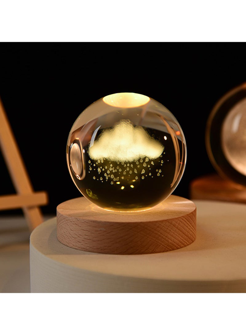 3D Crystal Ball Night Light with Wooden Base LED Bedroom Decoration Fantasy Lamp - Image 1