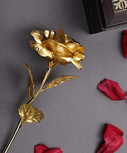 Webelkart Plastic Valentine Gift for Girls Boys Girlfriend Boyfriend Husband Wife Love Couple Decorative 24K Gold Plated Artificial Rose Flower with Box (Gold, 10 Inches), Artificial Gold Rose - Image 4
